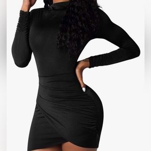 Ruched Black Bodycon Mini Dress
